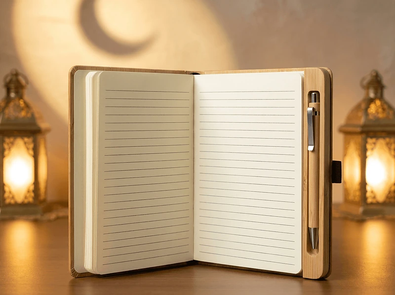 A5 Size Bamboo and RPET Notebook with Bamboo Pen and Pen holder