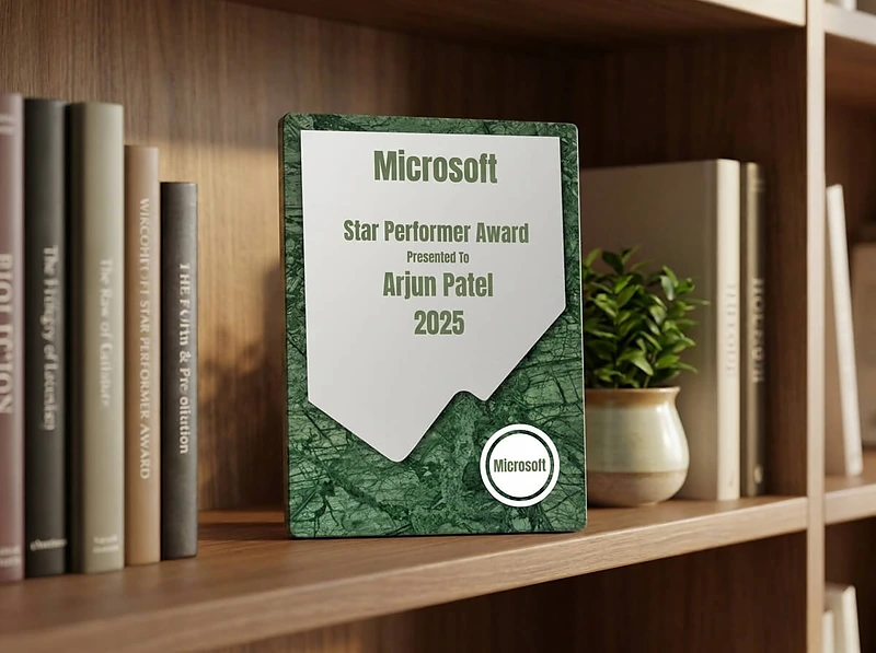Green Stone Plaque Award with Metal Plate