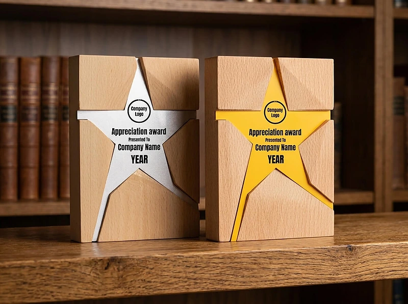Wooden Trophy With Metal Star