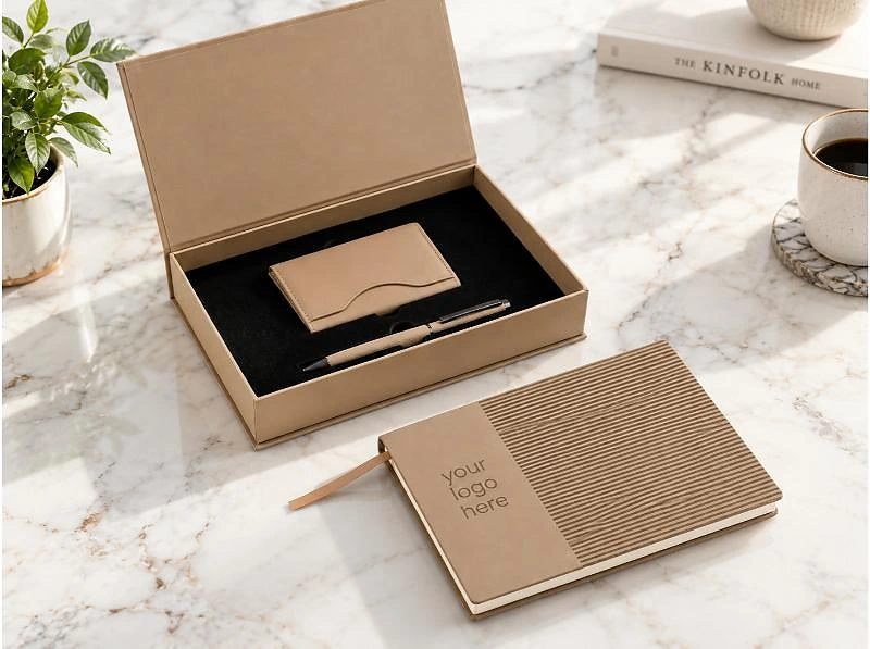 4-Piece Notebook Gift Set with PU Binder, Metal Pen & Card Holder in UAE