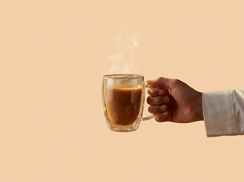 Double-walled glass travel cup with bamboo lid