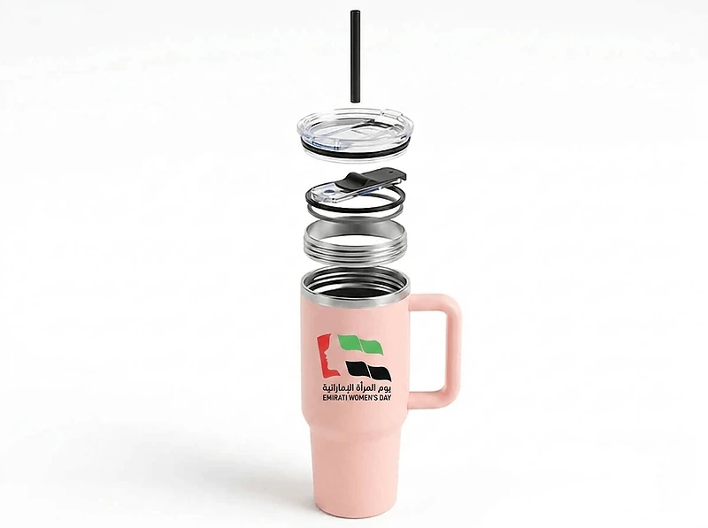 Double Walled Tumbler With Handle & Flip Straw in UAE