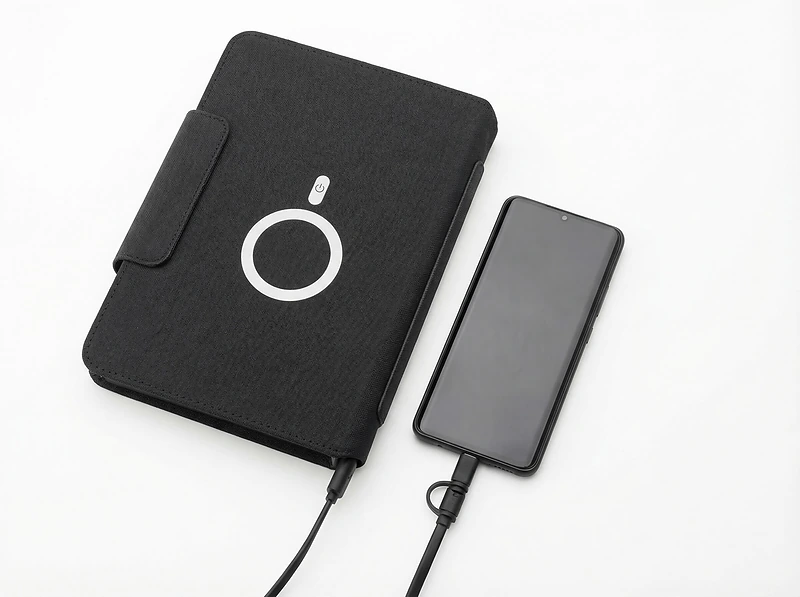 A5 Notebook Organizer with Power Bank, USB & MagSafe Charging