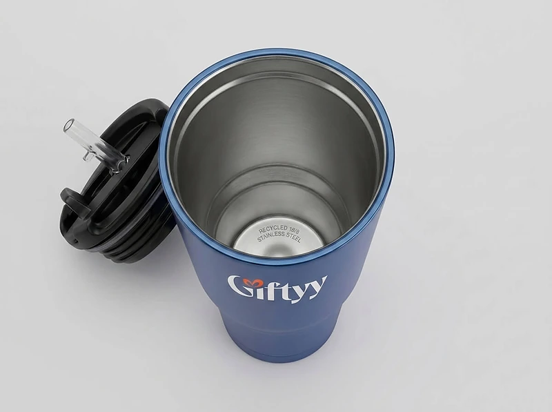 Recycled Stainless Steel Mug with Straw