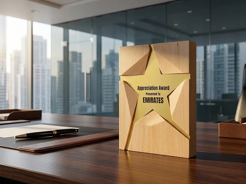 Wooden Trophy With Metal Star