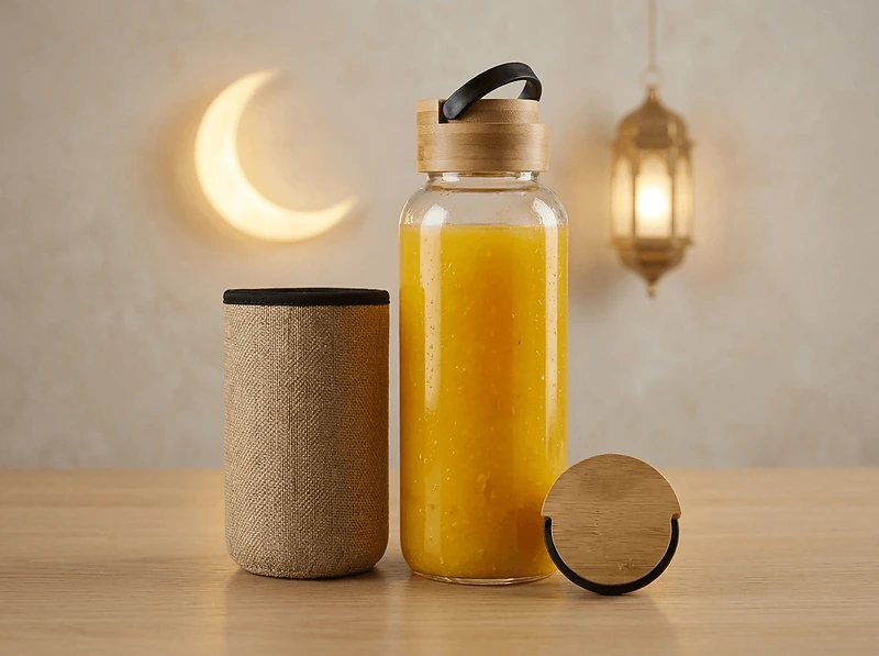 Glass Bottle with Bamboo Lid & Eco-Friendly Sleeve – 1000 ml