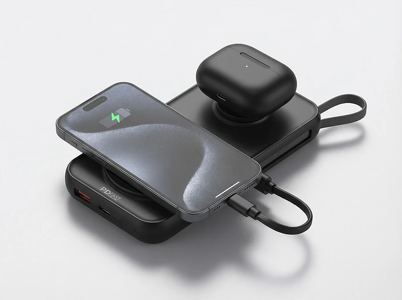 10,000mAh Universal Wireless Powerbank with Inbuilt Cables