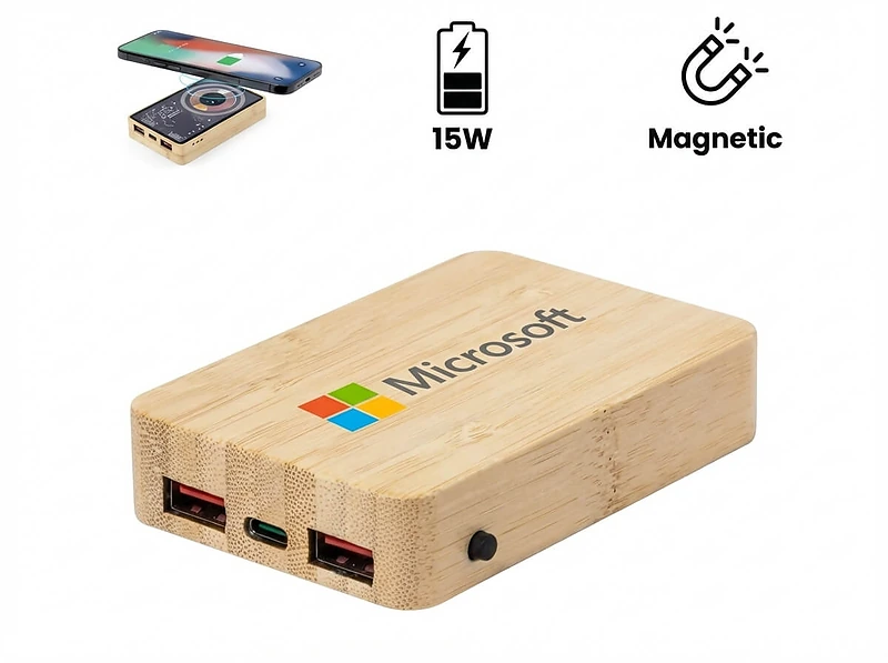 Magnetic Fast Wireless Powerbank 15W in Bamboo Casing In UAE