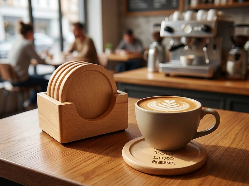 Wood Coasters Set with Holder