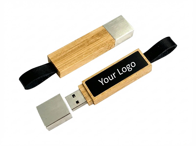 ذاكرة فلاش USB بشعار بامبو LED مع حزام، سعة 64 جيجابايت، الإصدار 3.0