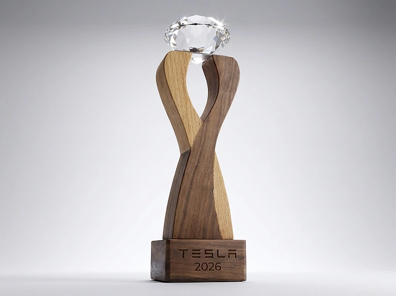 Wooden Trophy with Diamond Shape Crystal on Top