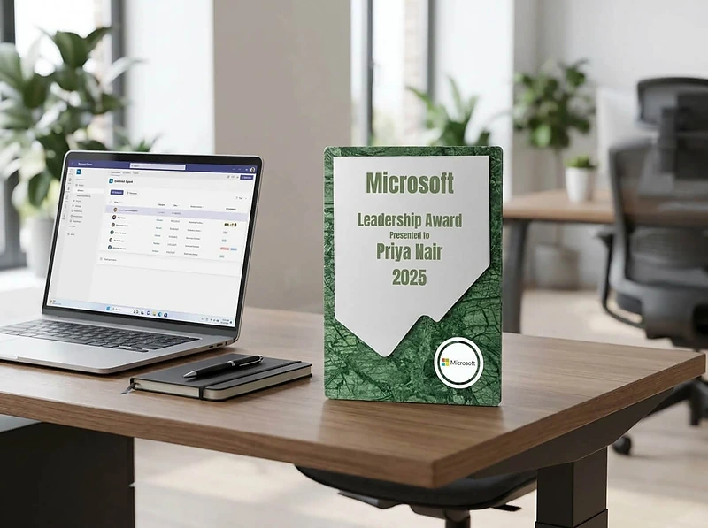 Green Stone Plaque Award with Metal Plate