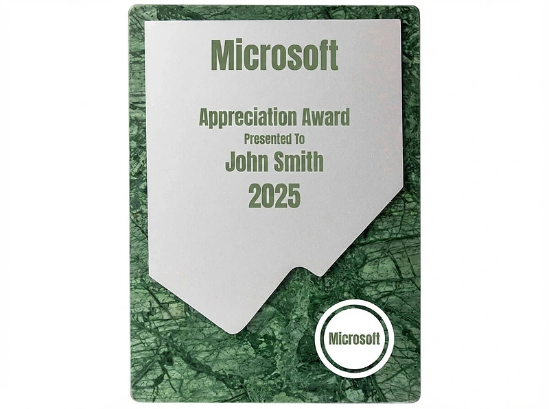 Green Stone Plaque Award with Metal Plate