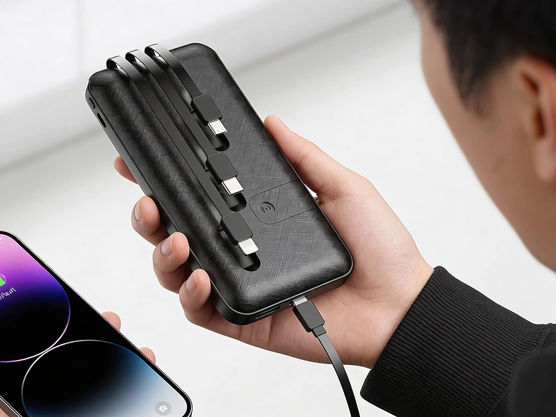Power Bank with Inbuilt Cables – 8000mAh