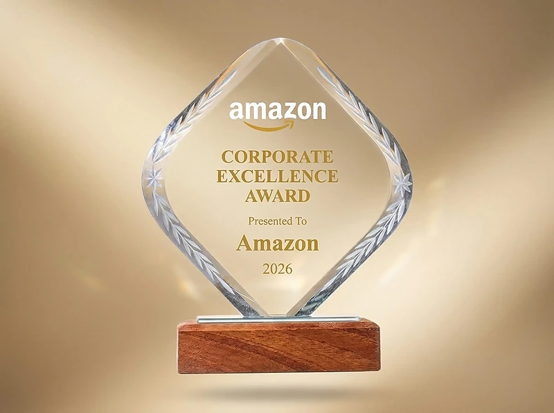 Crystal Trophy With Wooden Base