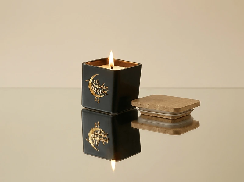Scented Candle in Square Glass Jar with Bamboo Lid