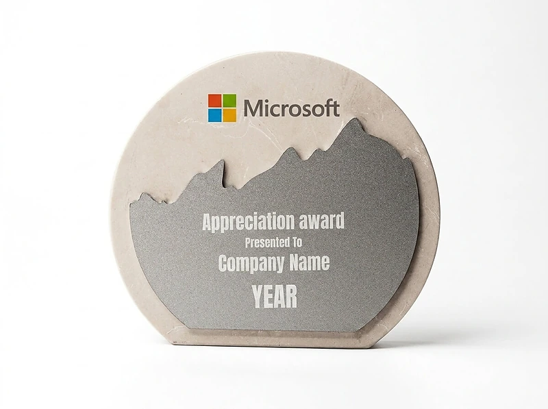 White Stone Plaque Award With Metal Plate
