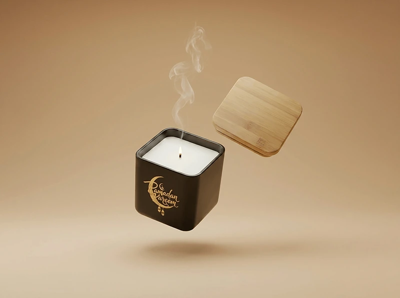 Scented Candle in Square Glass Jar with Bamboo Lid