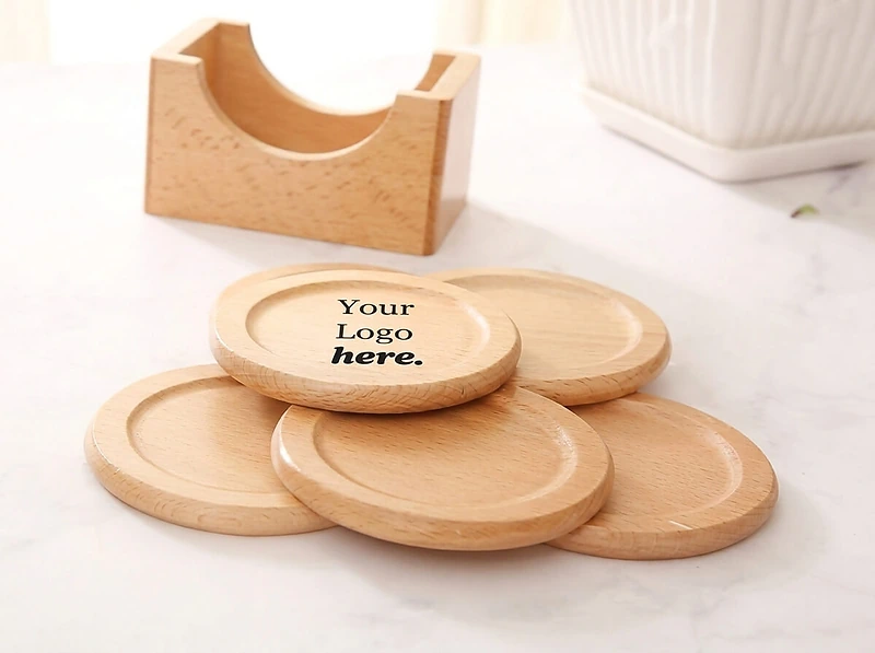 Wood Coasters Set with Holder