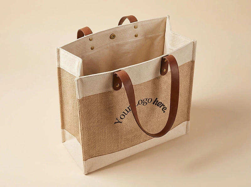 Natural Juco Tote Bag with PU Leather Accent