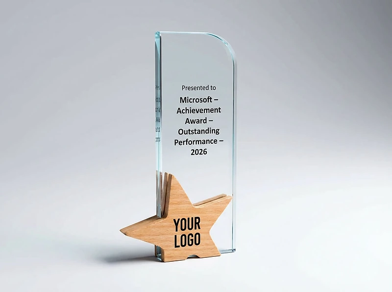 Crystal Award With Wooden Star Base