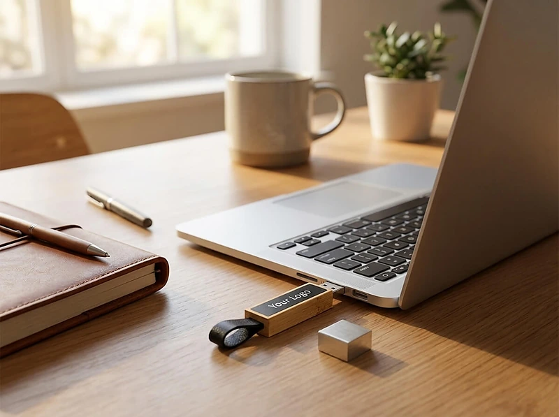 ذاكرة فلاش USB بشعار بامبو LED مع حزام، سعة 64 جيجابايت، الإصدار 3.0