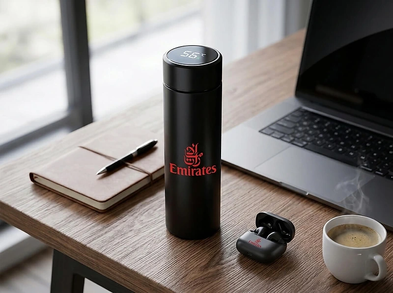 Stainless steel bottle with temperature display