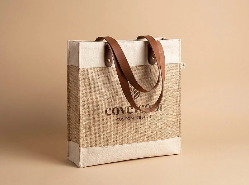 Natural Juco Tote Bag with PU Leather Accent