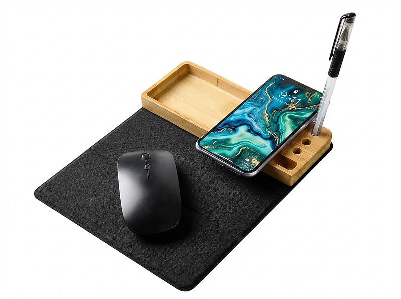 RCS PU Mousepad with Bamboo Wireless Charger