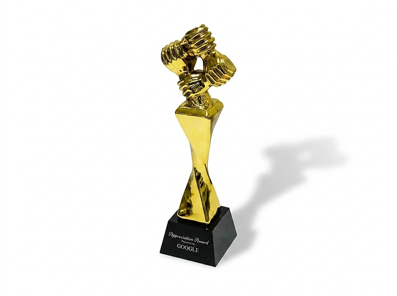 Award Trophy Hand Holding full gold with black base