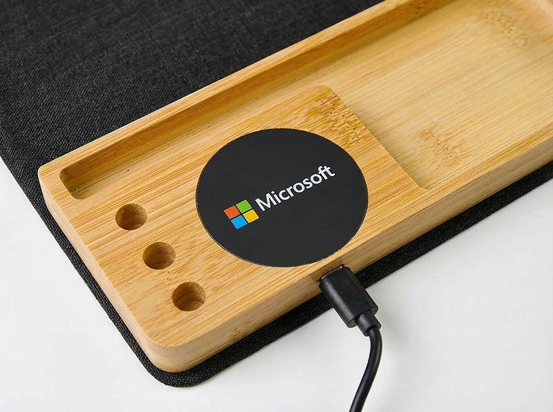 RCS PU Mousepad with Bamboo Wireless Charger