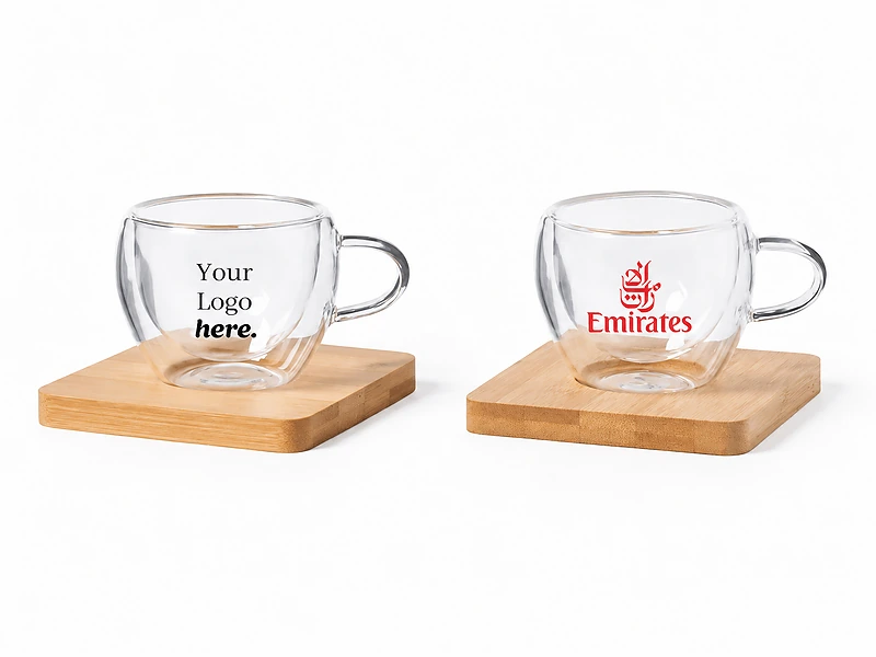 Set of 2 Expresso Cup with Bamboo Coaster