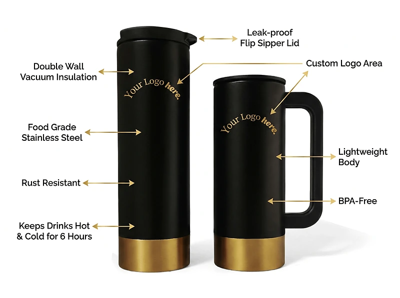 350ml tumbler with handle & 500ml flask with sipping
