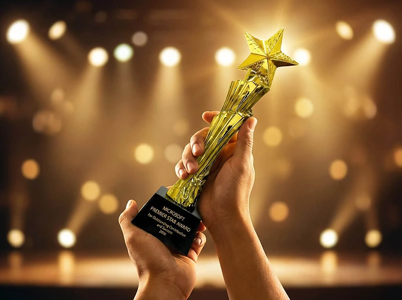 Gold Star Trophy with Black Base Premium Award