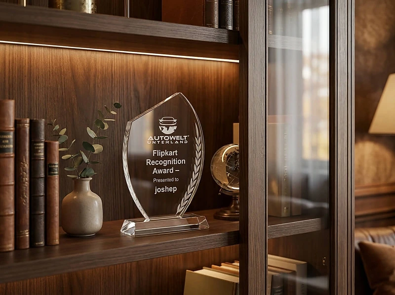 Crystal Awards with Engraved Leaf Design