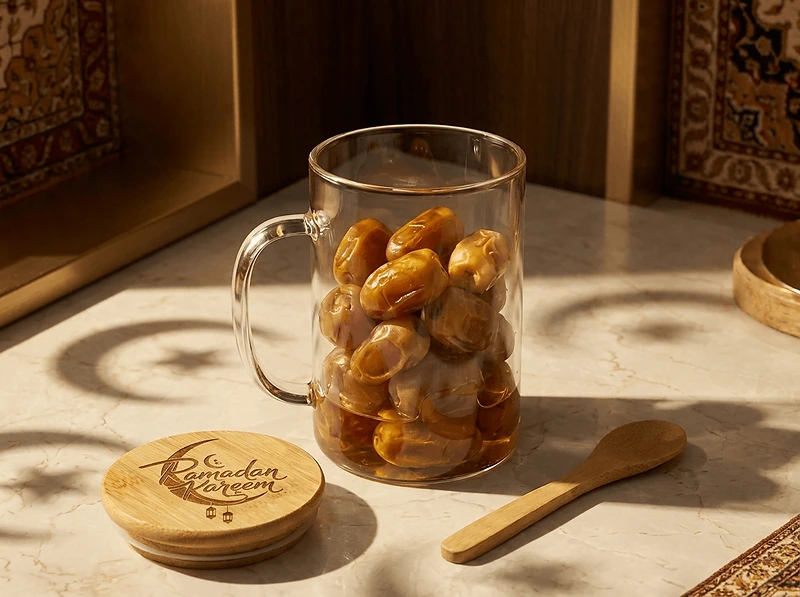 Glass cup with bamboo lid And Spoon