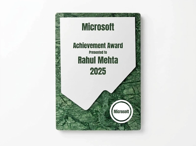 Green Stone Plaque Award with Metal Plate
