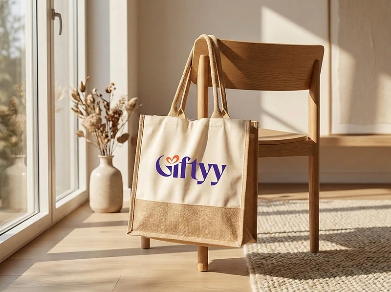 Jute And Canvas Bag with Zipper