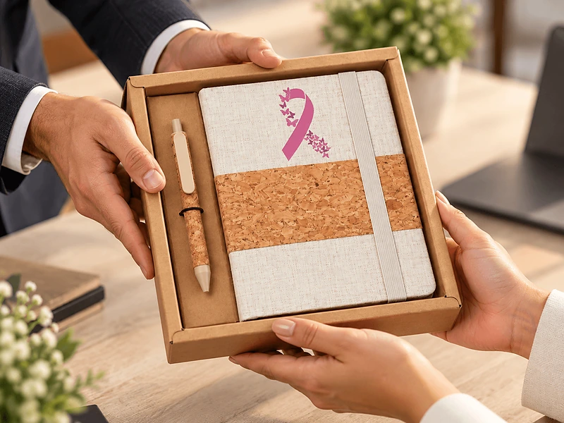 Breast Cancer Awareness Cork + RPET Notebook Pen Set in UAE