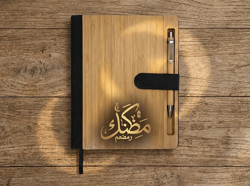 A5 Size Bamboo and RPET Notebook with Bamboo Pen and Pen holder