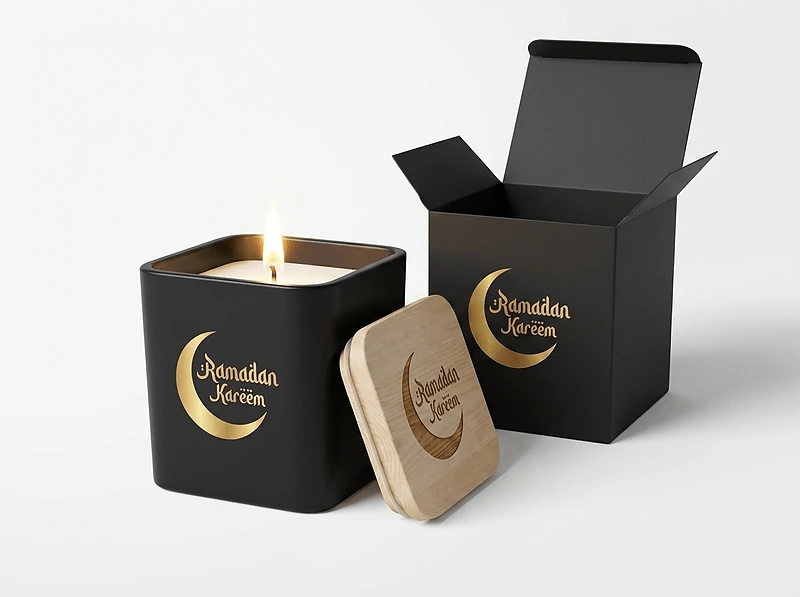 Scented Candle in Square Glass Jar with Bamboo Lid