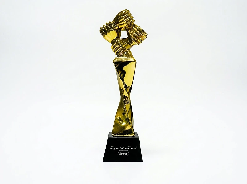 Award Trophy Hand Holding full gold with black base