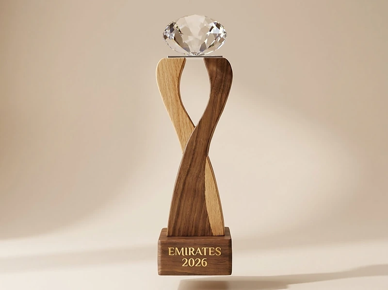 Wooden Trophy with Diamond Shape Crystal on Top