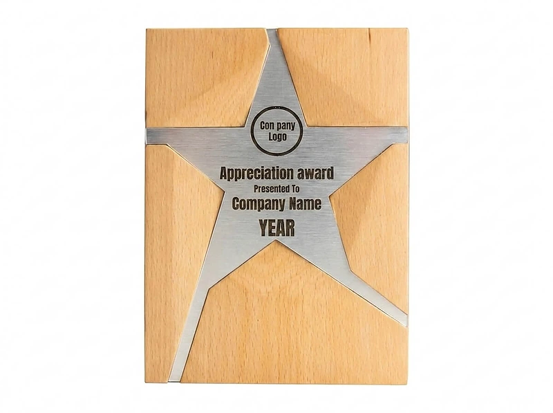 Wooden Trophy With Metal Star