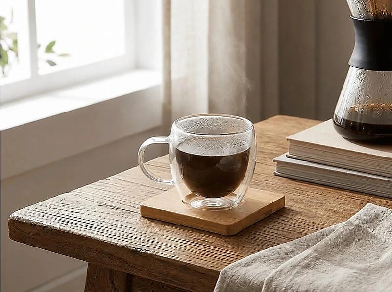 Set of 2 Expresso Cup with Bamboo Coaster