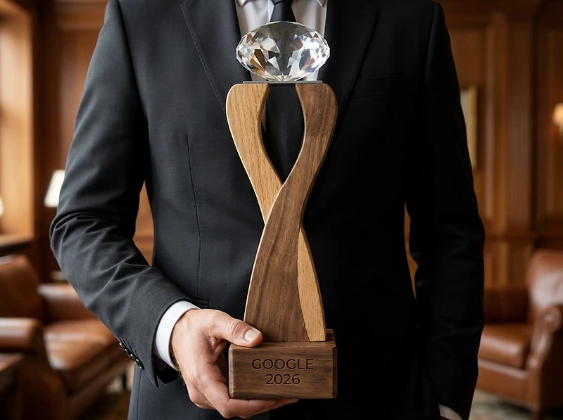 Wooden Trophy with Diamond Shape Crystal on Top