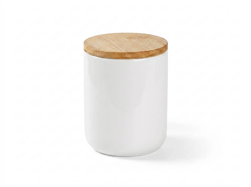 ceramic mug with bamboo handle and lid White