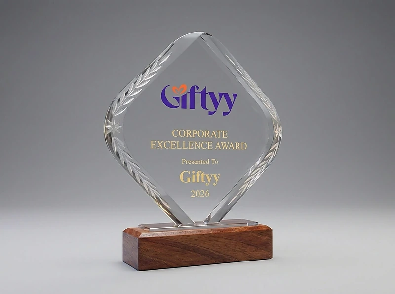Crystal Trophy With Wooden Base