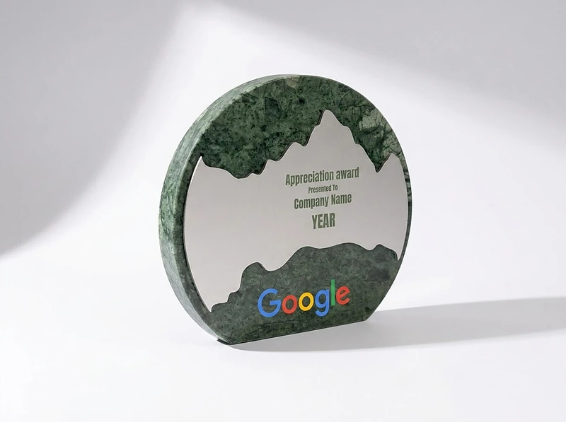 Green Stone Round Plaque Award With Metal Plate