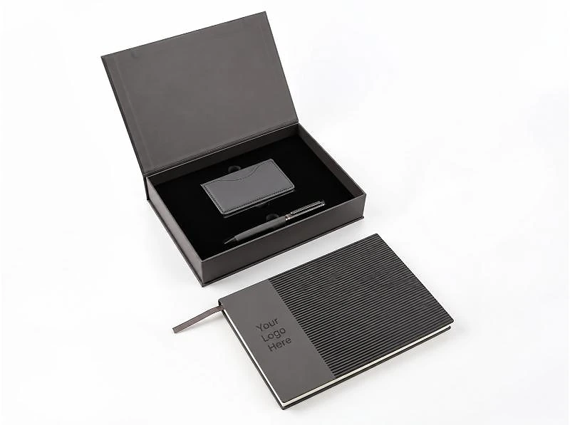 4-Piece Notebook Gift Set with PU Binder, Metal Pen & Card Holder in UAE